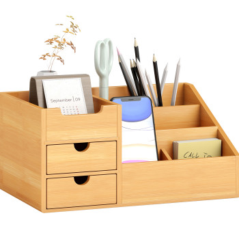 Organizador para Secretária de Bambu Organizador de Mesa de Escritório Multifuncional 33x20,5x15,5 cm Madeira