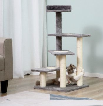 Arranhador para Gatos Centro de Atividades 3 Plataformas para Arranhar 48x48x99,5 cm de Madeira Revestido de Pelucia Sisal