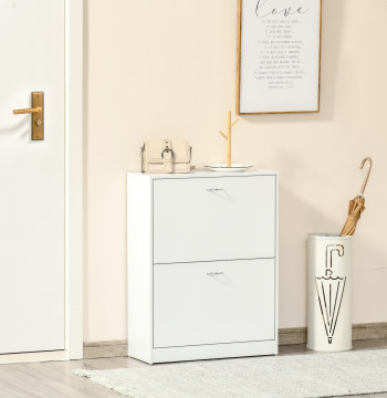 Sapateira de Madeira Armário para Sapatos com 2 Compartimentos para Entrada Corredor Dormitório Sala de Estar 60x24x80 cm Branco