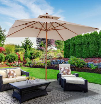 Cappello da sole da giardino con doppio soffitto Polya impermeabile poliestere Awning System 3x3x2.97m Beige
