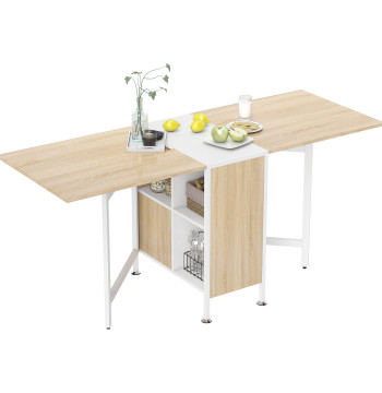 Table pliante 4 Salle à manger Salle à oreille Madeira Table auxiliaire 169x60x75 cm Chêne et blanc