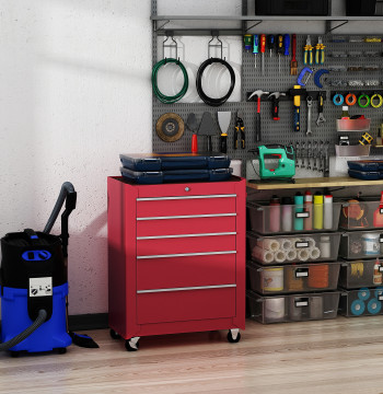 Carrinho de Ferramentas para Oficina com Rodas e 5 Gavetas Carrinho de Ferramentas com Fechadura e Alça Lateral 61,5x33x85 cm Vermelho