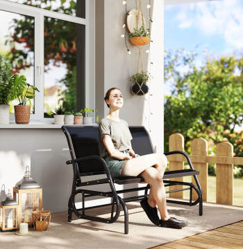 Ballon de 2 Places Chaise Balance de jardin Tube en métal et tissu textile pour l'extérieur Max Charge. 200 kg 120x70x85 cm noir