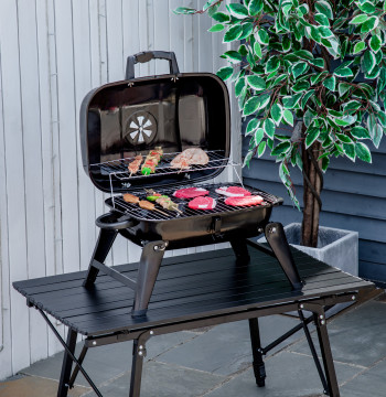 Barbecue il Portable Coal Barbecue il Compact Table Coal per Outdoor Garden Campeggio 59x43x39 cm Nero