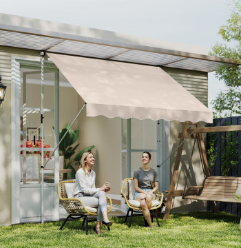 Retrattile esterno manuale sveglia 300x150x170-280cm Rollable Awning Altezza regolabile con Manivela protezione solare per terrazza Balcone Beige Giardino
