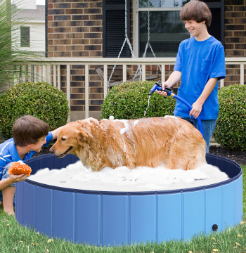 Baignoire pliable pour chiens Animaux Piscine PVC antidérapant résistant à l'usure Convient pour intérieur et extérieur Ø140x30cm bleu