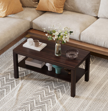 Centro da tavolo ausiliario di 2 Livelli per Office Living Room 90x45x45,5cm Nogueira