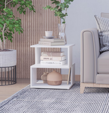 Tavolino ausiliario Headboard Centro di 2 livelli con scaffale di stoccaggio per scaffalature 40x40x43 cm Bianco