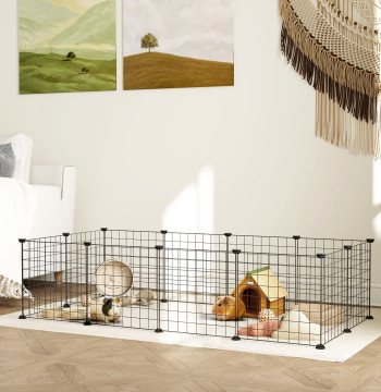 Recinto de Metal para Animales de Estimación Recinto Metálico con 12 Paneles para pequeños animales desmontables DIY 106x73x36 cm Negro