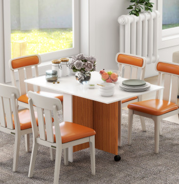 Mesa de Sala de Jantar Dobrável com Rodas Mesa Multifuncional para Sala de Jantar com 3 Formas 120x80x73cm Branco e Madeira