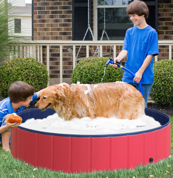 Baignoire pliable pour chiens piscine pour animaux de compagnie Non-dérapant chats en PVC, résistant à l'usure, adapté pour l'intérieur et l'extérieur Ø140x30cm Rouge