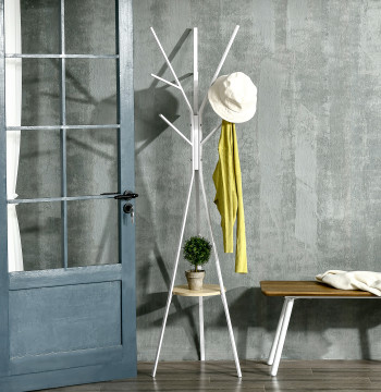 Cabina a piedi in metallo per appendere i vestiti Borse con 9 ganci e scaffale Moderno Foot Cabin 45x45x180 cm Bianco