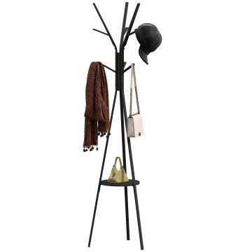 Cabide de Pé Metálico para Pendurar Roupa Bolsas com 9 Ganchos e Prateleira Cabide de Pé Moderno 45x45x180 cm Preto