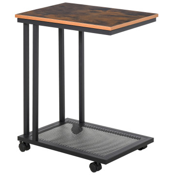 Mesa Auxiliar com RodasEstilo Retro de Aço e Madeira 51x36x65cm