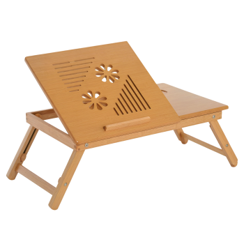 Mesa para ordenador portátil Bambu doblable Altura ajustable 1 cajón 55x35x22-30cm