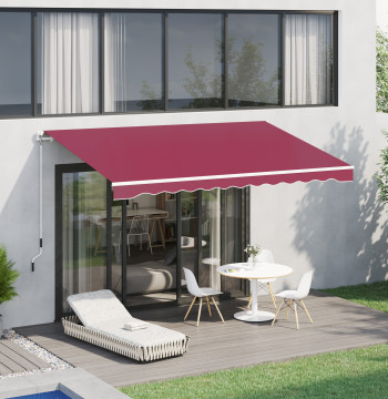 Toldo Manual 395x245 cm Toldo de Varanda Pátio con Manivela de Aluminio y Tejido de Poliéster 280 g/m2 Vino