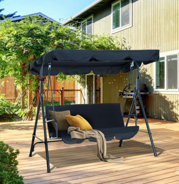 Altalena da giardino di 3 posti Balloon con soffitto regolabile in angolo per terrazza Balcone Carica massima 200kg acciaio 172x110x153cm Nero