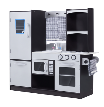 Cozinha de Brinquedo Infantil Cozinha de Madeira para Crianças acima de 3 Anos com Acessórios Cozinha para Crianças com Forno Micro-Ondas Lavatório 105x31,5x95 cm Cinza e Preto