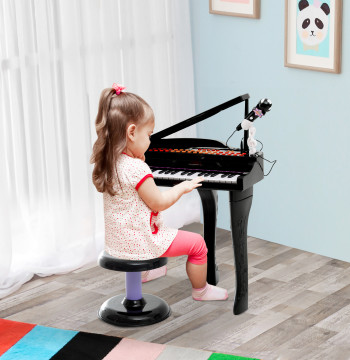Piano per bambini con 37 tasti Piano Bambini con Microfono Bank Lights 22 Canzoni e Ingresso per MP3 e USB 48x39x69 cm Nero