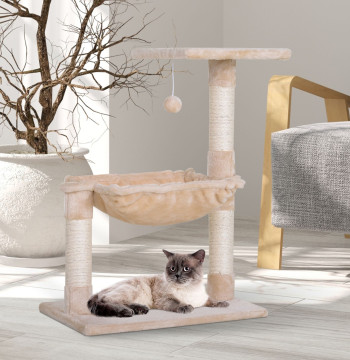 Árvore Arranhador para Gatos Torre para Gatos 50x36x70 cm Centro de Atividades com Rede Plataforma Poste de Sisal e Bola Suspensa Bege