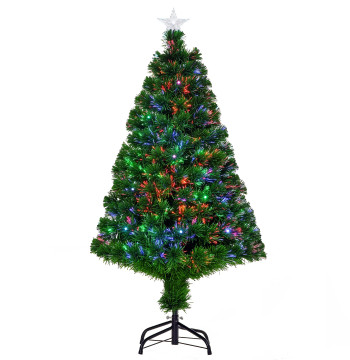 Arbre de Noël 120 cm Arbre de Noël artificiel avec 130 branches 16 LED lumières et fibre optique décoration de Noël Ø60x120 cm vert