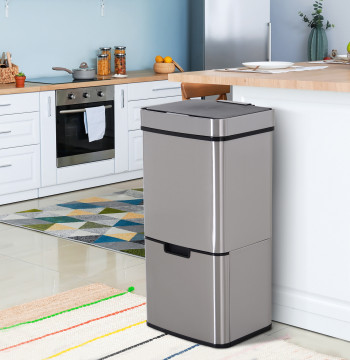72 L Seaux de déchets avec ouverture automatique en acier inoxydable Seaux de déchets et recyclage pour cuisine 42x30x81 cm Argent