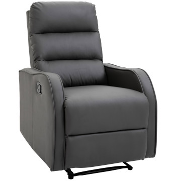 Poltrona Reclinável Manual, Poltrona Relax Estofada em PU com Apoio para Pés Retrátil, Acolchoada, Reclinável até 160°, para Sala, Quarto, Cinzento, 65x89x100 cm