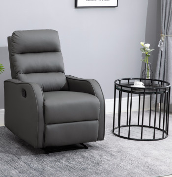 Poltrona Reclinável Manual, Poltrona Relax Estofada em PU com Apoio para Pés Retrátil, Acolchoada, Reclinável até 160°, para Sala, Quarto, Cinzento, 65x89x100 cm