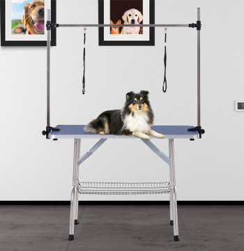 Table pivotante pour animaux de compagnie Table pivotante estimée pour chiens pliable avec plateau de stockage Structure en acier et hauteur réglable 20-80 cm 107x60x170 cm Bleu