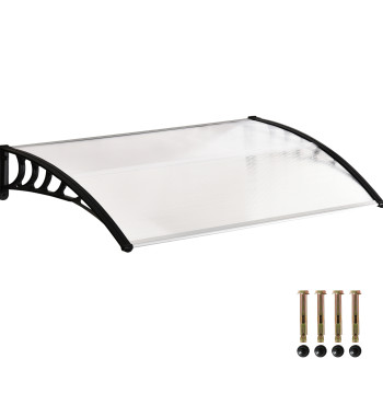 Marquise de Protección para Puertas y Ventanas Contra Sol y Chuva Telhado de Protección con Diseño Moderno 150x90x25 cm Transparente y Negro