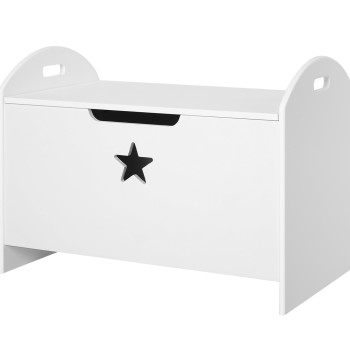 Baú de Brinquedos Organizador de Brinquedos Infantil com Desenho de Segurança Amplo Espaço de Armazenamento Carga Máxima 20kg 62x40x46,5cm Branco