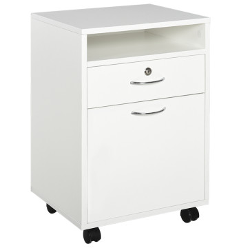 Essenza Bloco de Gavetas de Escritório com 4 Rodas Prateleira Aberta e Armário 40x35x60 cm Branco