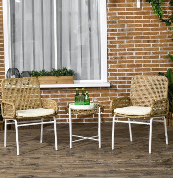Set da tavolo e sedie da esterno di 3 parti Include 2 sedie e 1 tavolo da centro della vedova con pad per terrazza naturale del patio