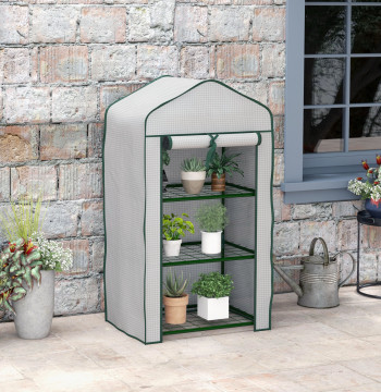 Jardin Greenhouse de 3 Terrasse Niveaux verts avec 3 Shears 1 Porte avec fermoir pour la culture végétale Fleurs de plantes 59x39x127 cm Blanc
