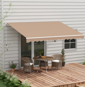 Manuel d'hiver Retractable 350x250 cm Balcon Awkward avec poignée en métal imperméable et anti-UV extérieur Rollable Awkward pour jardin terrasse fenêtre Marróm