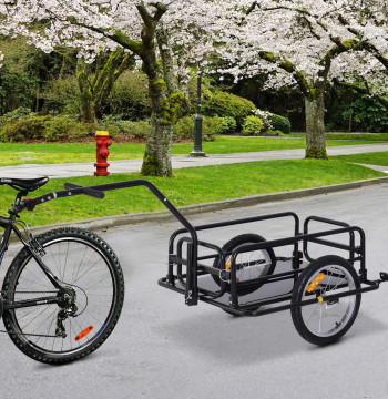 Reboque de Carga para Bicicleta Carrinho Dobrável para Bicicleta com 2 Rodas Refletores Seguros Carga 40 kg 155x71,5x77 cm Preto
