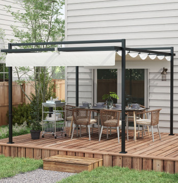 Pergola 3x4 Pergola de jardin avec plafond en polyester rétractable et 12 orifices de drainage Pergola pour Balcon extérieur blanc Patio