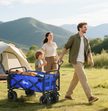 Chariot de transport Chariot pliant pour jardin avec guide réglable Longueur et angle et capacité du sac de transport 100 kg 99x57x77-100 cm Bleu foncé