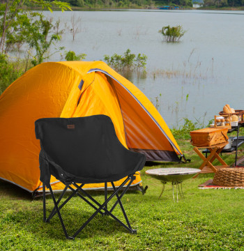 Chaise Camp pliante chaise de pêche portable avec sac de transport et la structure en acier Capacité 110 kg pour Patio Picnic 61x54x66 cm noir