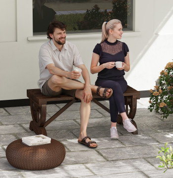 Jardin Banque de 2 Places Banque en bois avec roues décoratives Style rustique Capacité 250 kg pour Patio Terrasse Balcon 98x50x39.5 cm Rustique Brown
