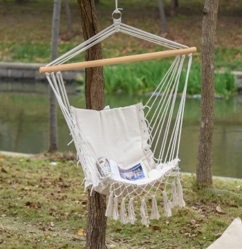 Sedia sospesa con sedia ricamo Rete Cotone Sospeso Capacità 120 kg Sedia Balance Stile moderno per interni ed esterni 90x50 cm Beige