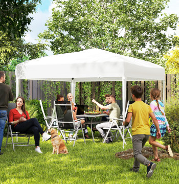 Tente pliable 2,95x2,95 cm avec sac de transport anti-UV réglable et hauteur imperméable pour terrasse et plage argentée blanche