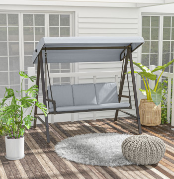 Balcon extérieur avec auvent réglable Coussin amovible et structure en acier 200x125x175 cm Gris