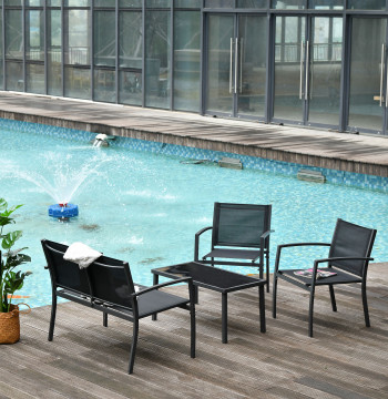 Ensemble de meubles de jardin Ensemble de 4 pièces de meubles extérieurs avec 2 Poltrons 1 2 Place Canapé et table centrale avec plateau en verre trempé noir