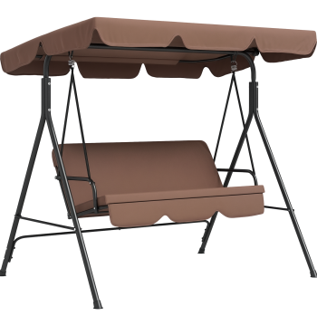 Baloiço de Jardín de 3 Lugares con Almohada Toldo ajustable y Estructura de Acero para Balcón Terraço Patio Carga Máx. 200 kg 172x110x153 cm Marróm