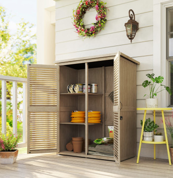 Armoire de jardin en bois 0,83 m2 127x65x168 cm Armoire extérieure en bois avec 2 portes aveugles 2 Poignées naturelles étanches et toit