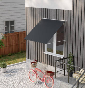 Toldo Retrátil para Janela 150x120 cm Toldo Manual de Exterior con Estructura de Aluminio Ángulo de Inclinación Ajustable Anti-UV e Impermeable gris oscuro