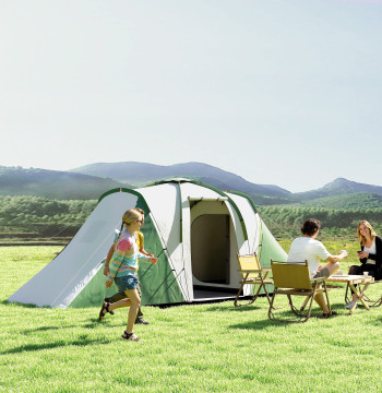 Tente de camping pour 4-6 personnes avec 2 dortoirs Grande tente de camping imperméable 3000 mm avec sac de transport 555x225x190 cm Gris et vert