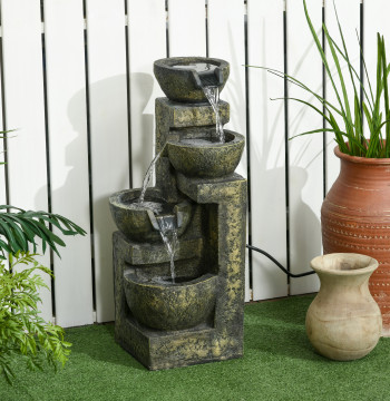 Fonte dell'acqua della fontana del giardino 5W in Cascata di 4 livelli di pompa dell'acqua regolabile e di uscita dell'acqua per la decorazione del cortile 25x24x60 cm Multicolor