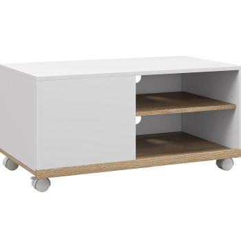 Móvel de TV Mesa de Sala de Estar Moderna de TV de 42 Polegadas com 4 Rodas com 1 Porta e 2 Prateleiras de Armazenamento 80x45x39,5 cm Branco